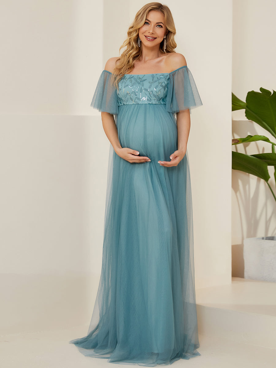 Off-the-Shoulder A-Line Maternity Gown