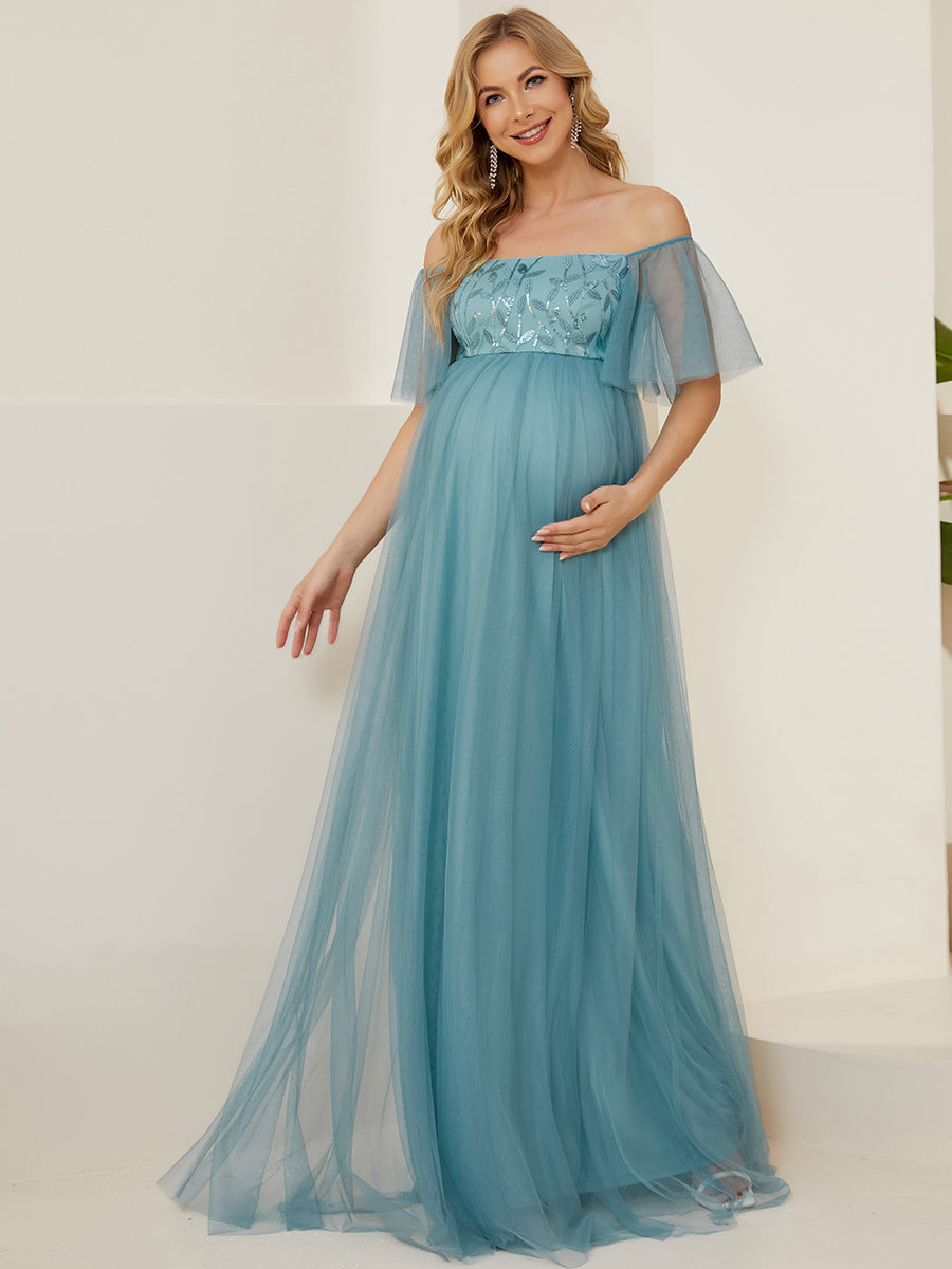 Off-the-Shoulder A-Line Maternity Gown