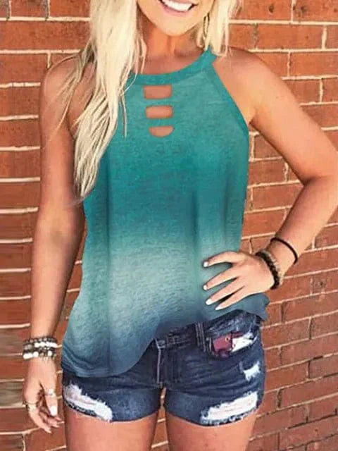 Ladies Sexy Leopard Tabk Tops Fashion Hollow Out Sleeveless Halter Camisole  Summer New  Tie-dye Printng Ladies Shirts Blusa