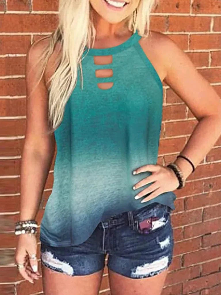 Ladies Sexy Leopard Tabk Tops Fashion Hollow Out Sleeveless Halter Camisole  Summer New  Tie-dye Printng Ladies Shirts Blusa