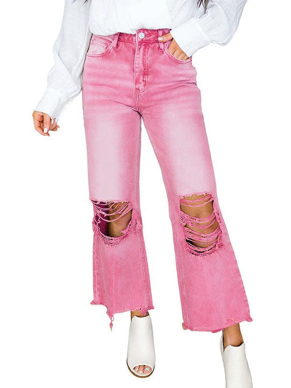 Stylish Ripped Cropped Jeans with High Waist for Fashionable Women