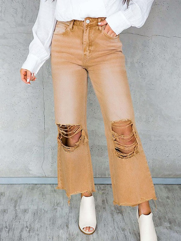 Stylish Ripped Cropped Jeans with High Waist for Fashionable Women