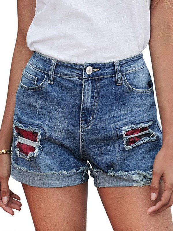 Women's High Waist Frayed Denim Shorts - Stylish Straight-leg Jeans
