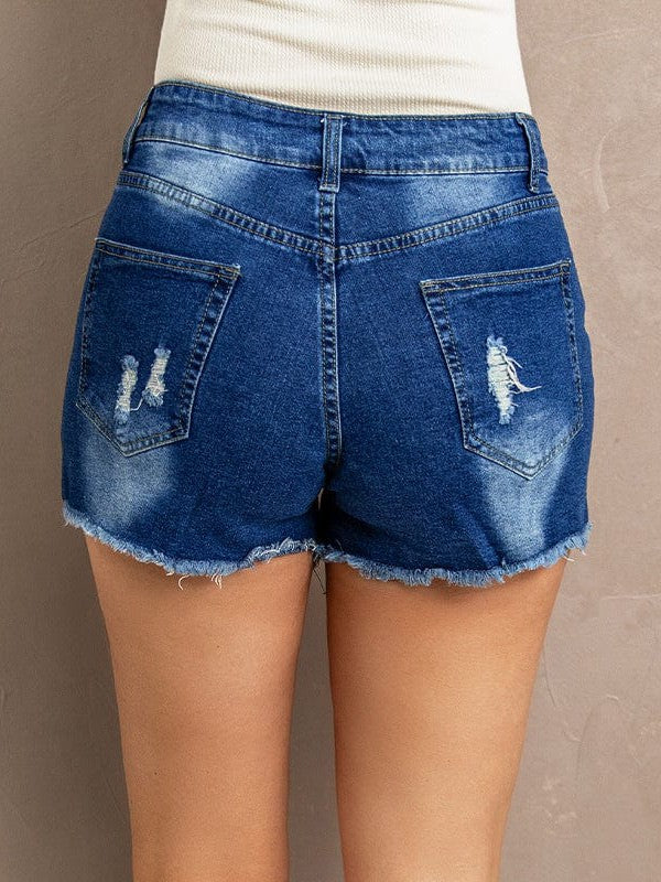 High Waist Lace Denim Shorts with Frayed Lace Detail for Women