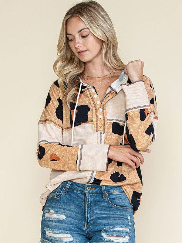 Leopard Print Hooded Sweatshirt for Women with Simple and Loose Fit
