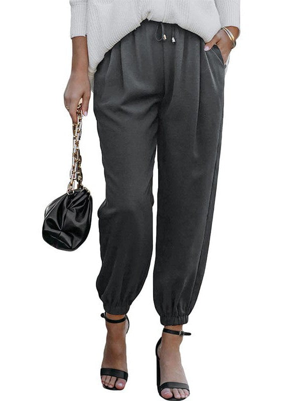 Women's High-Waisted Leopard Print Casual Pants with Elasticated Ankles