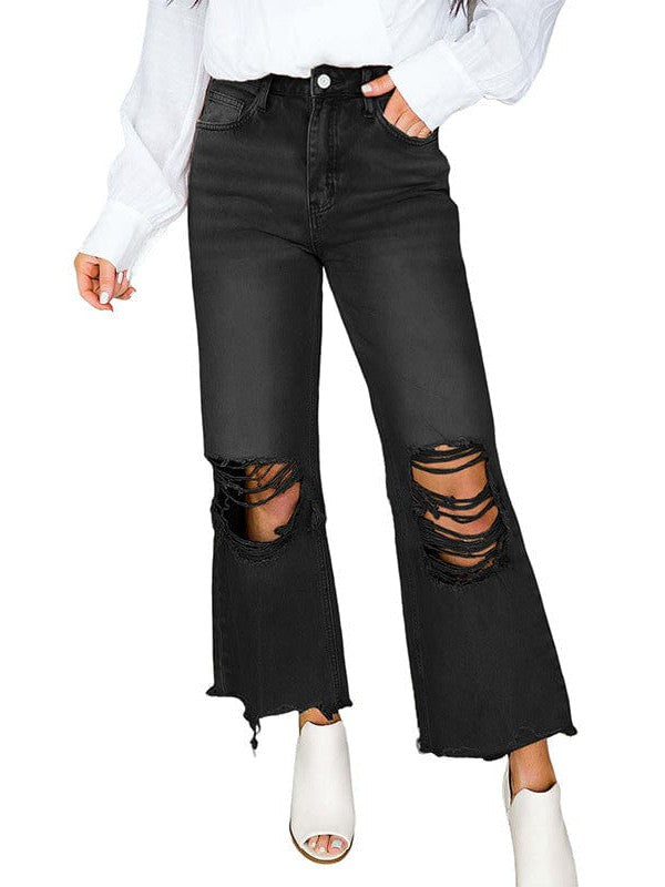 Stylish Ripped Cropped Jeans with High Waist for Fashionable Women