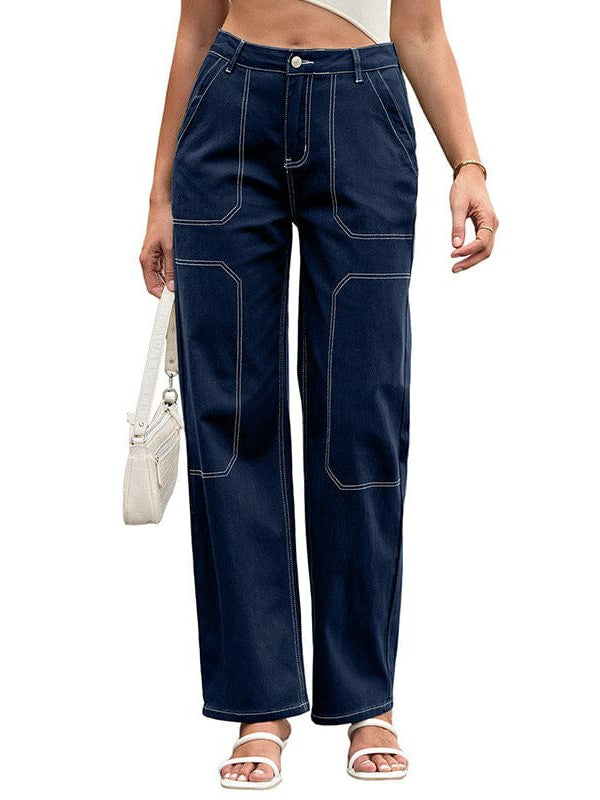 Versatile Loose Fit Women's Denim Trousers with Straight-Leg Style