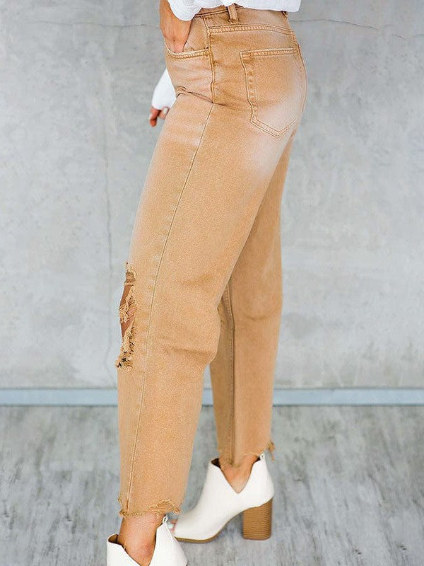 Stylish Ripped Cropped Jeans with High Waist for Fashionable Women