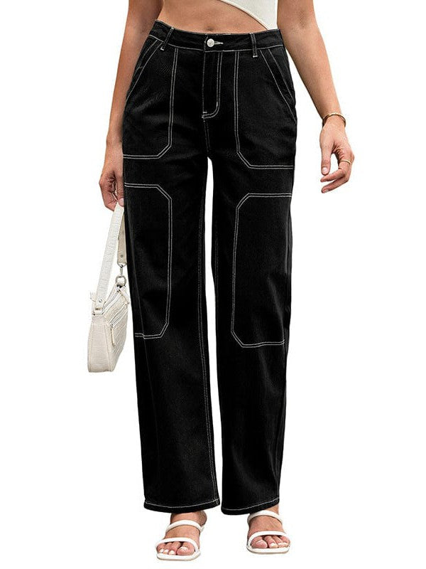 Versatile Loose Fit Women's Denim Trousers with Straight-Leg Style