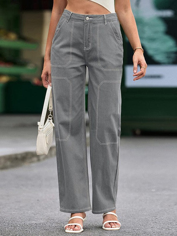 Versatile Loose Fit Women's Denim Trousers with Straight-Leg Style