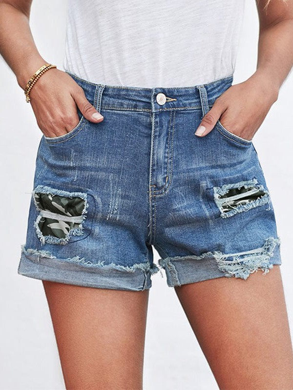 Women's High Waist Frayed Denim Shorts - Stylish Straight-leg Jeans