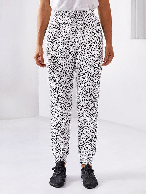 Women's High-Waisted Leopard Print Casual Pants with Elasticated Ankles