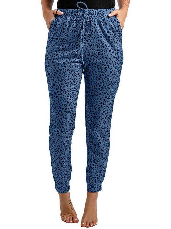Women's High-Waisted Leopard Print Casual Pants with Elasticated Ankles