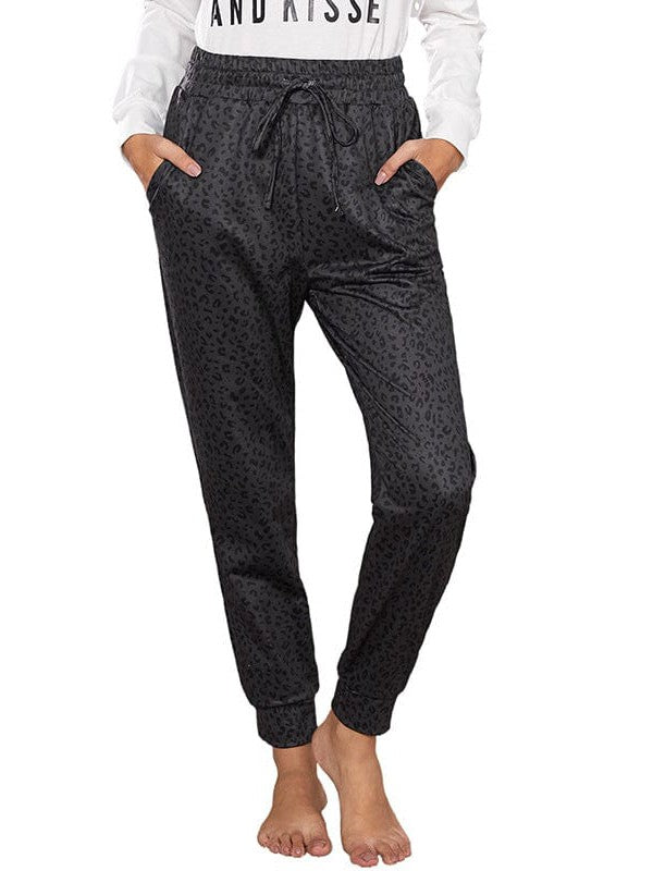 Women's High-Waisted Leopard Print Casual Pants with Elasticated Ankles
