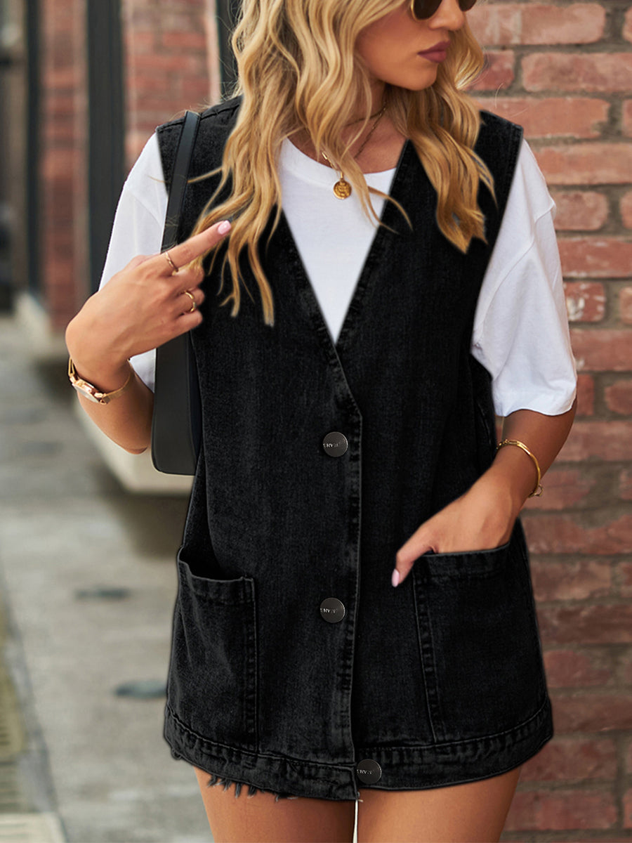 Button-Up Denim Sleeveless Tank Top