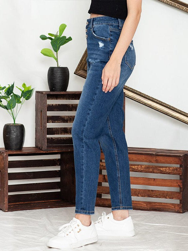 Women's High Waist Skinny Jeans with Ripped Details and Street Style Appeal