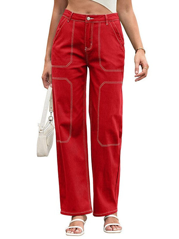 Versatile Loose Fit Women's Denim Trousers with Straight-Leg Style