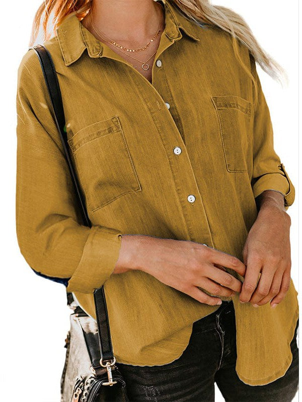 Casual Denim Jacket with Double Pockets and Frayed Edges