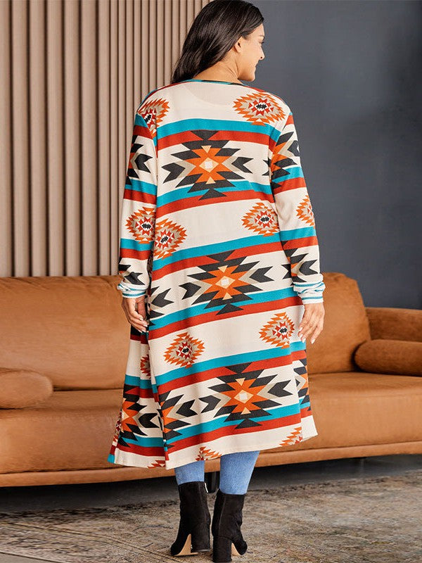 Geometric Print Plus Size Knitted Cardigan for Women
