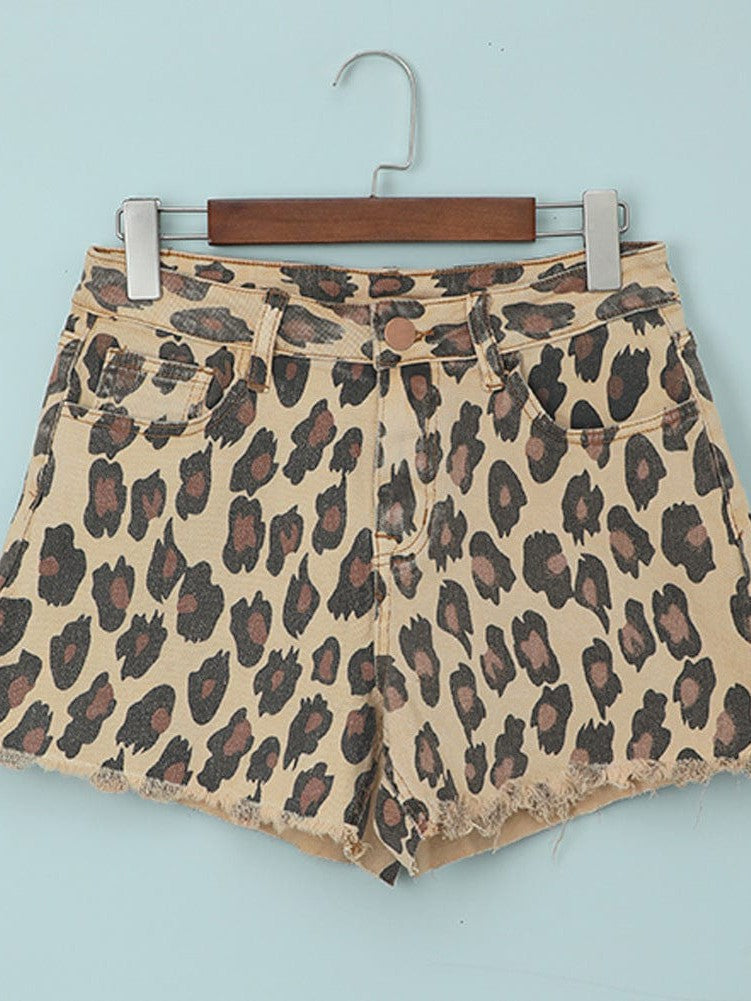 Women's High Waist Leopard Print Denim Pants - 2022 Casual Tropical Style