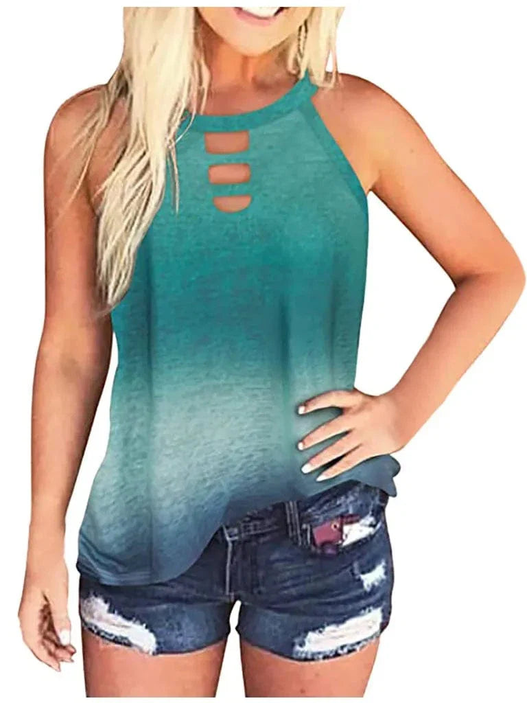 Ladies Sexy Leopard Tabk Tops Fashion Hollow Out Sleeveless Halter Camisole  Summer New  Tie-dye Printng Ladies Shirts Blusa