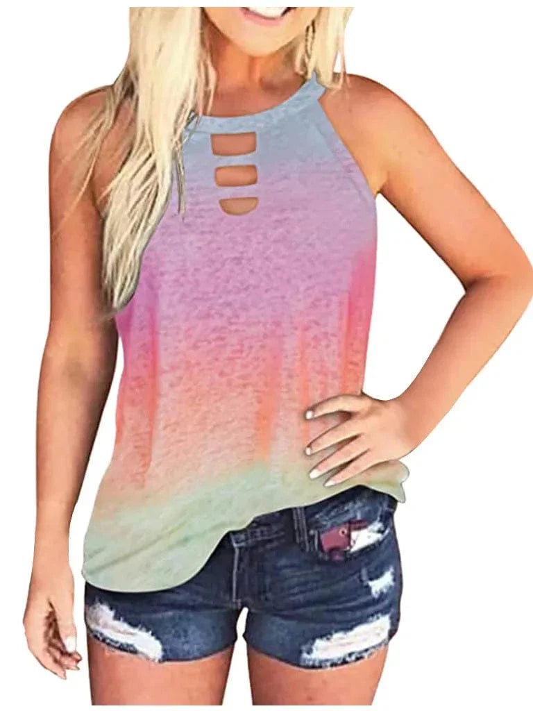 Ladies Sexy Leopard Tabk Tops Fashion Hollow Out Sleeveless Halter Camisole  Summer New  Tie-dye Printng Ladies Shirts Blusa