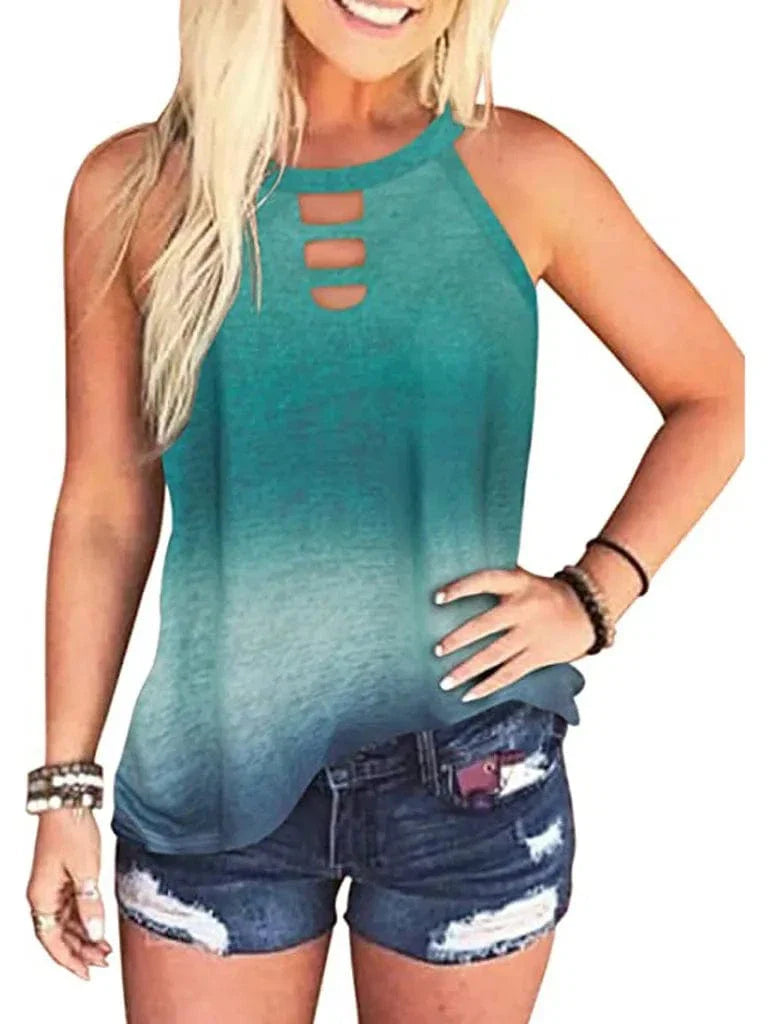 Ladies Sexy Leopard Tabk Tops Fashion Hollow Out Sleeveless Halter Camisole  Summer New  Tie-dye Printng Ladies Shirts Blusa