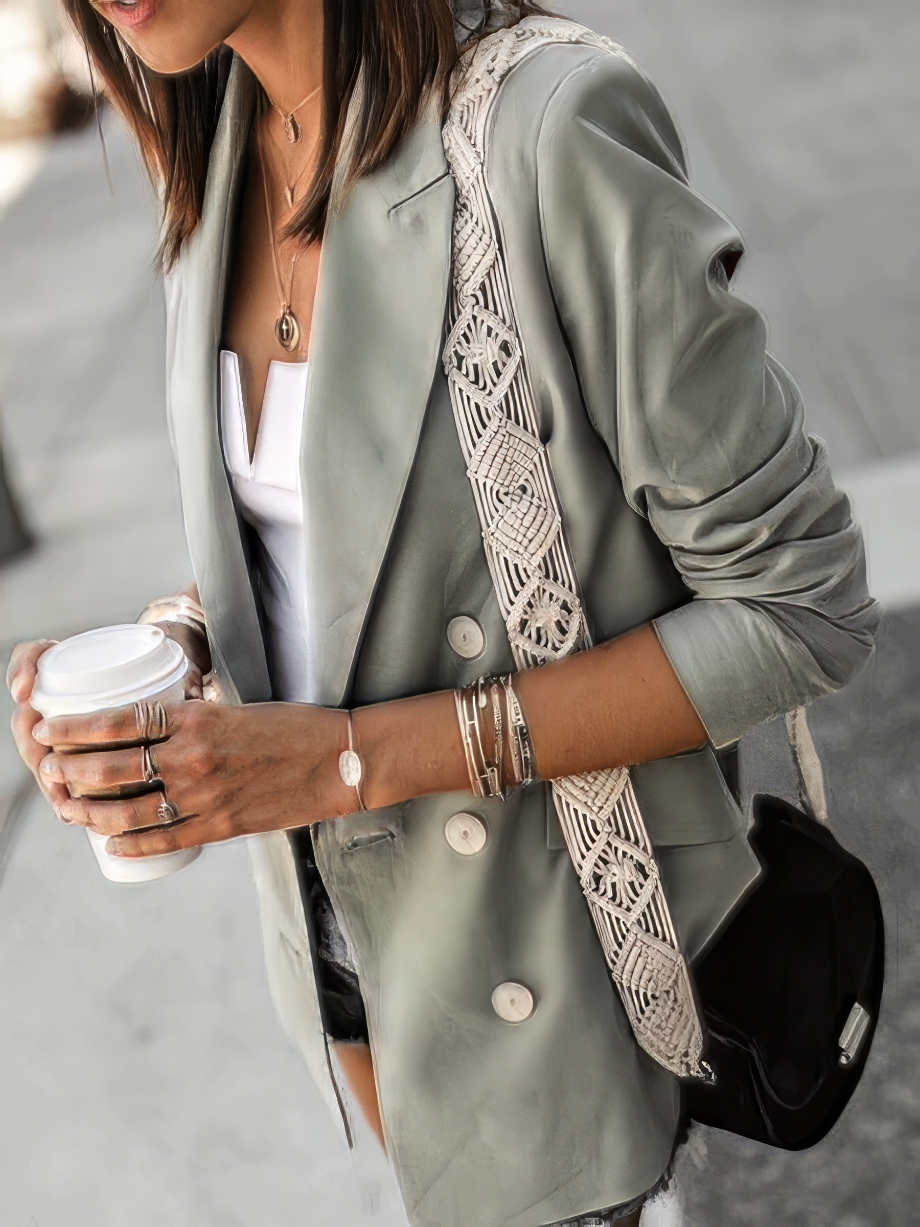 Sophisticated Button Front Long Sleeve Blazer