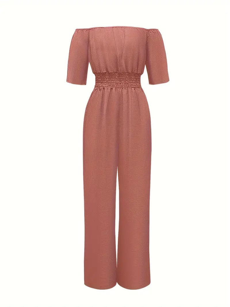 Off Shoulder Wide Leg Jumpsuit for Women: Stylish Casual Short Sleeve Outfit for Spring & Summer