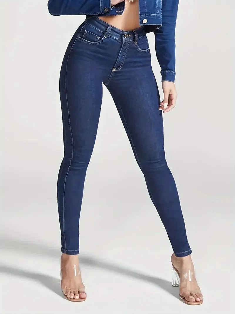 Slim Fit High Waist Patchwork Denim Jeans for Women