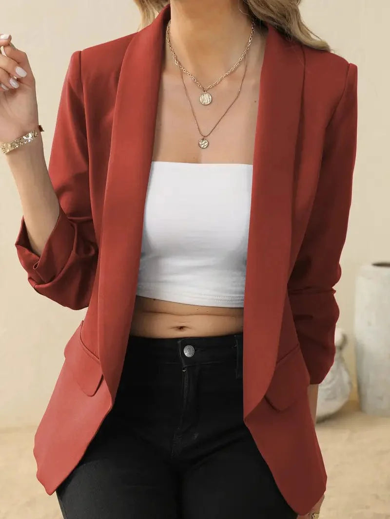 Sophisticated Long Sleeve Lapel Blazer for Women's Office Attire