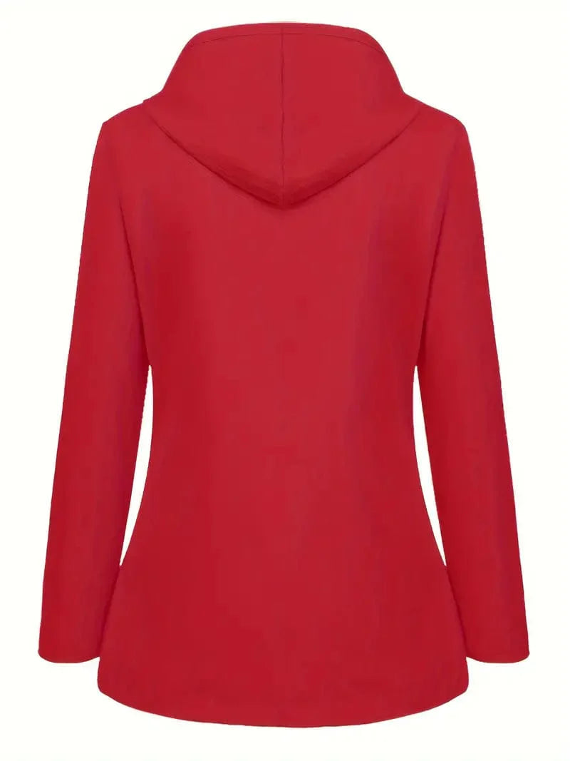 Versatile Drawstring Trench Coat with Hood, Long Sleeve Zip Up Outerwear for Women