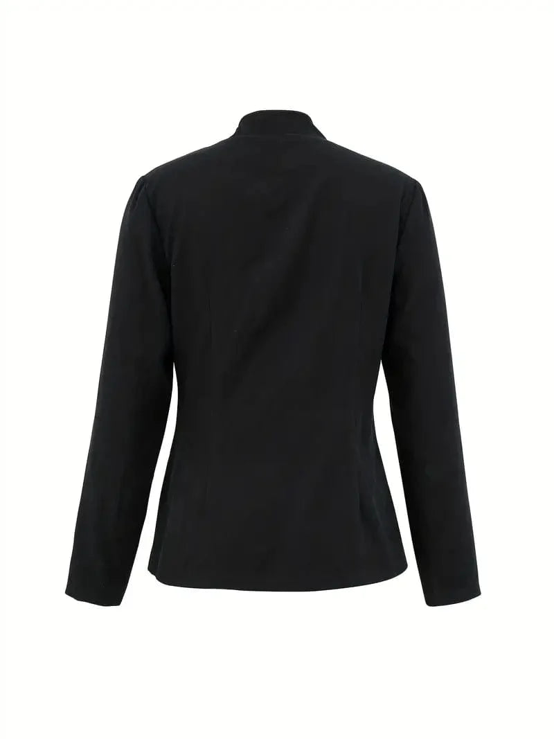 Solid Open Front Blazer with Button Detail - Women's Stylish Work Outerwear
