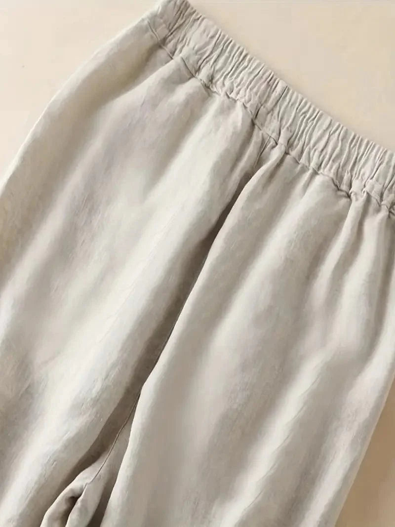 Relaxed Fit Wide-Leg Trousers with Stretchy Waistband for Spring & Summer, Women's Apparel