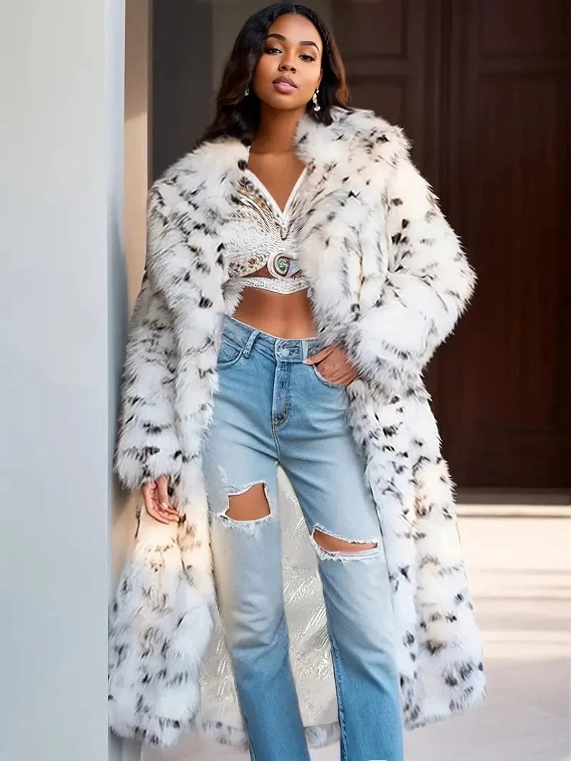 Open Front Faux Fur Coat, Stylish Long Sleeve Winter Jacket, Women's Outerwear