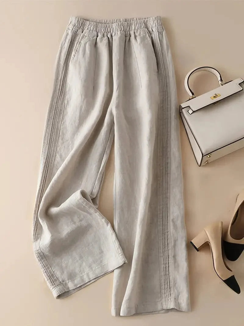 Relaxed Fit Wide-Leg Trousers with Stretchy Waistband for Spring & Summer, Women's Apparel