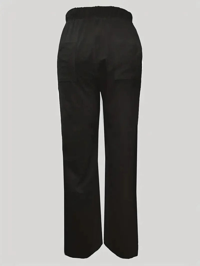 Versatile Solid Drawstring Pants with Pockets for Women