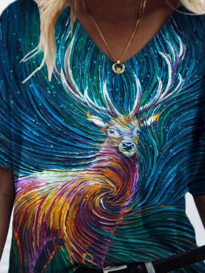 Animal Print V-Neck Short-sleeve Tee
