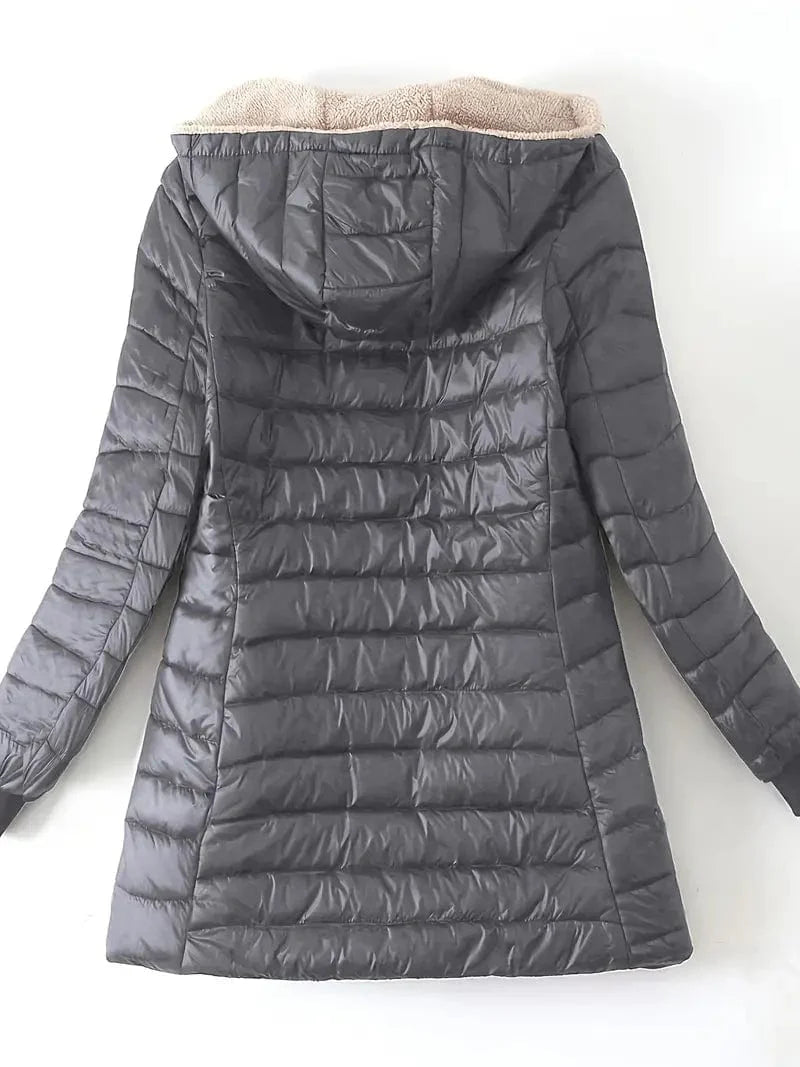 Solid Hooded Zip Up Coat for Women, Long Sleeve Winter Warm Outerwear