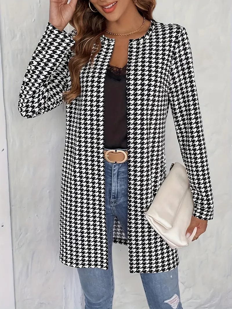 Sophisticated Houndstooth Print Office Blazer