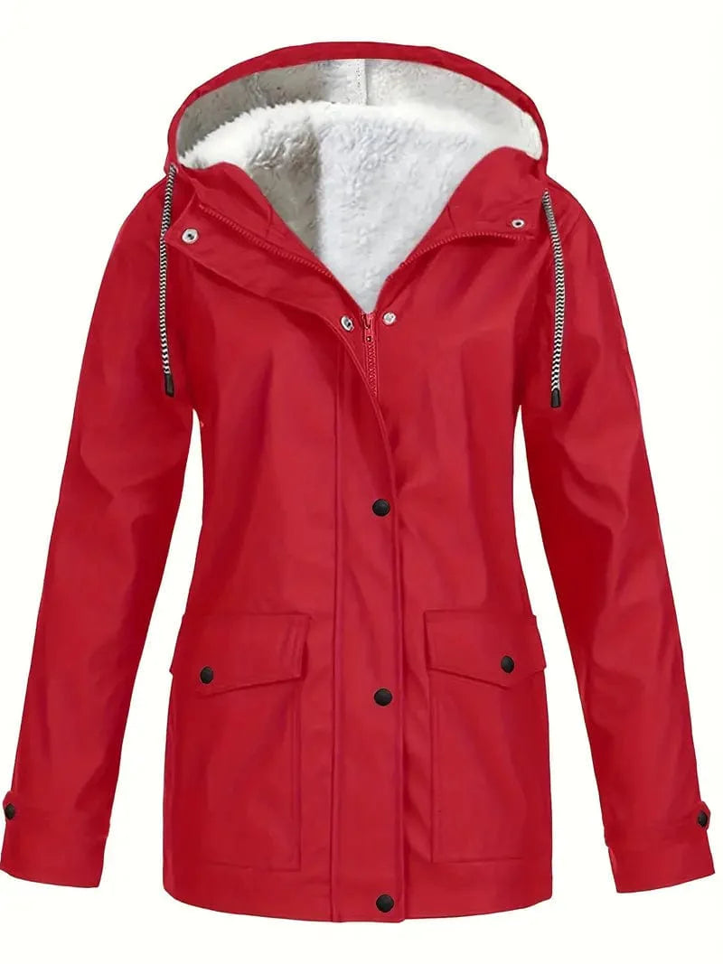 Versatile Drawstring Trench Coat with Hood, Long Sleeve Zip Up Outerwear for Women