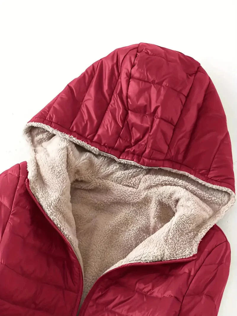 Solid Hooded Zip Up Coat for Women, Long Sleeve Winter Warm Outerwear