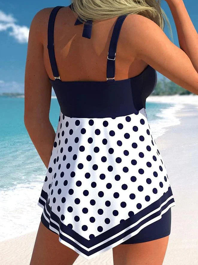 Striped Pink and Navy Blue 2 Piece Tankini Swimsuit for Women