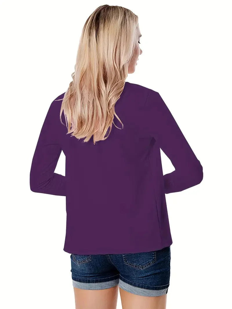 Women's Solid Open Front Blazer with Long Sleeves for Office Wear