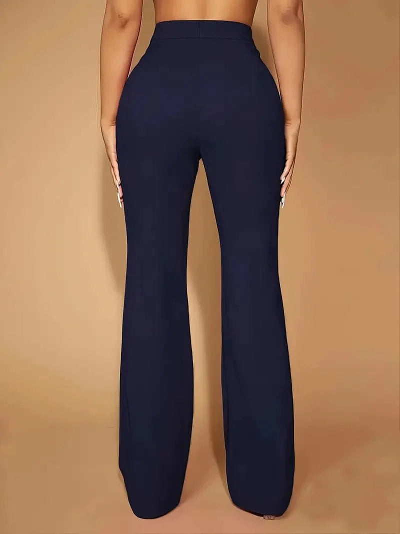 Flared High Waist Trousers, Stylish Bottoms Perfect for Spring & Autumn, Women's Apparel