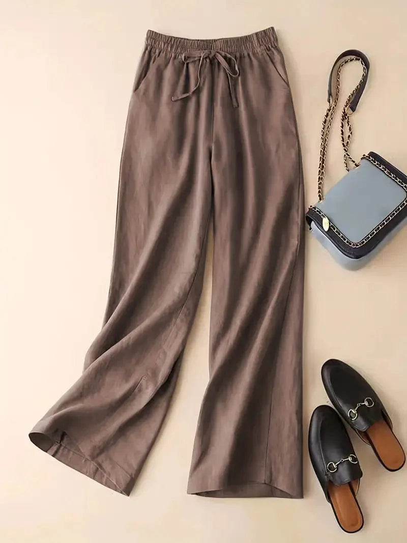 Wide Leg Drawstring Pants, Relaxed Fit Trousers Ideal for Spring & Summer, Women's Apparel
