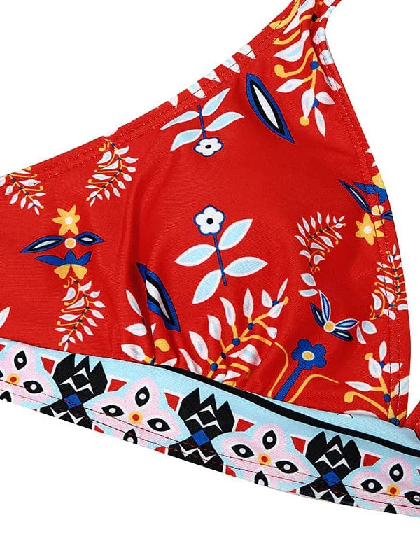 Floral Print Halter Neck Bikini Set for Women
