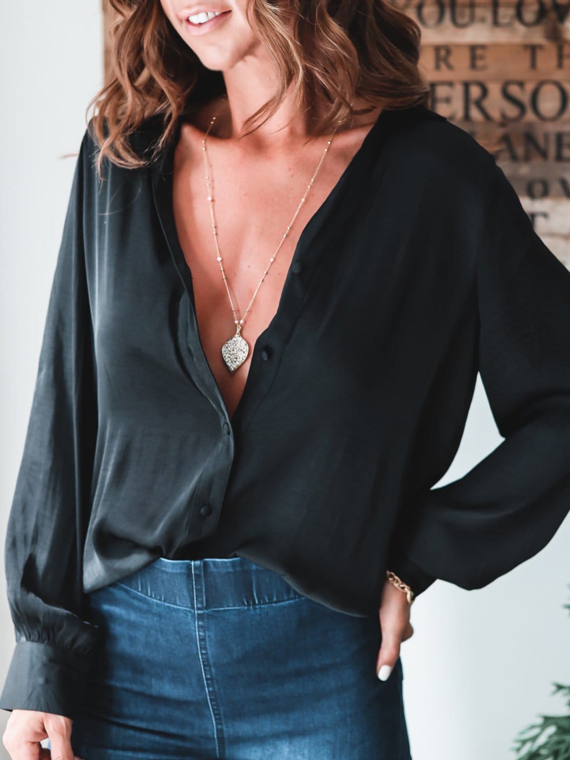 Blouses Solid Button Long Sleeve Casual Blouse for Women