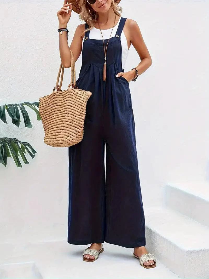 Boho Sleeveless Long Jumpsuit with Pockets, Women's Casual Baggy Overall